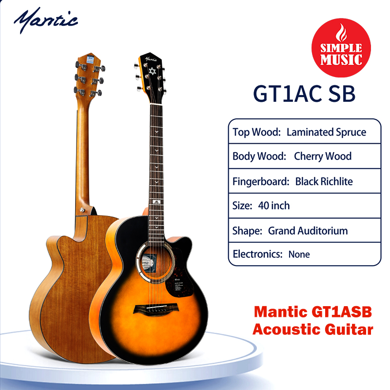 Mantic GT-1GCSB 41 Grand Auditorium Cutaway Sunburst Acoustic Guitar